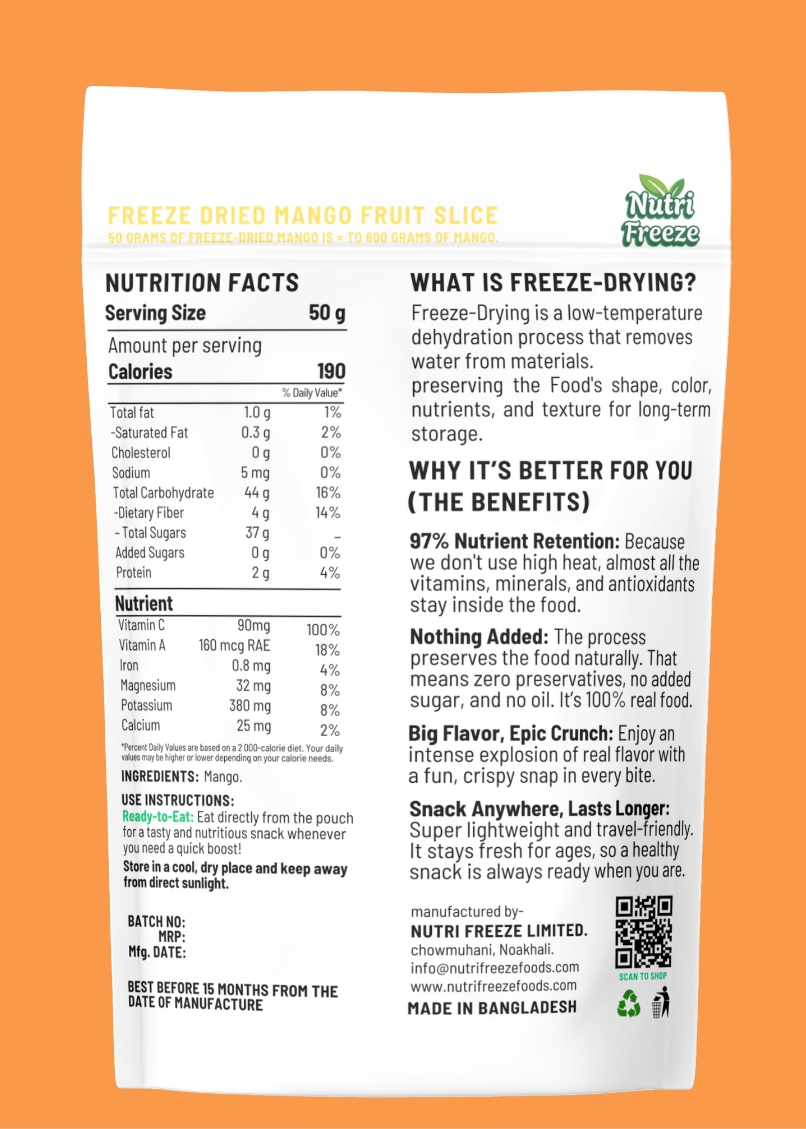Nutrition label and product information 
